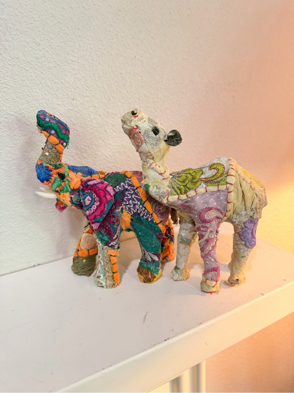 Handcrafted Patchwork Elephant Figurines - Colorful Fabric Home Art
